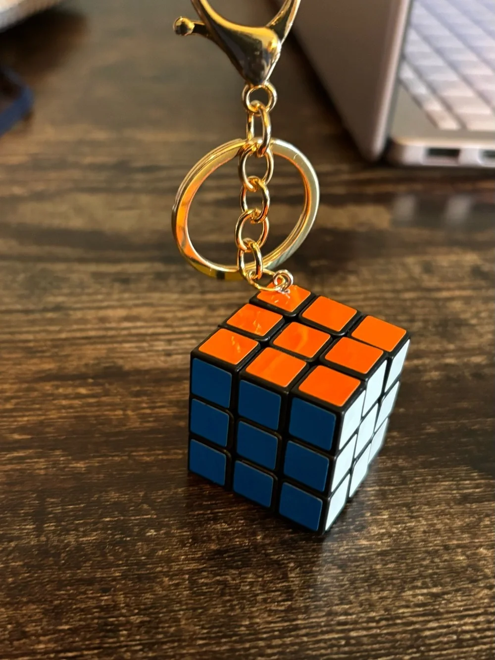 Mini Rubik-Style Cube Keychain in Orange, Blue, White & Yellow